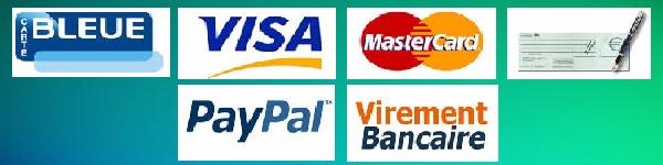 Moyens de Paiement paypal, chèque, carte bleue, visa, mastercart, virement bancaire