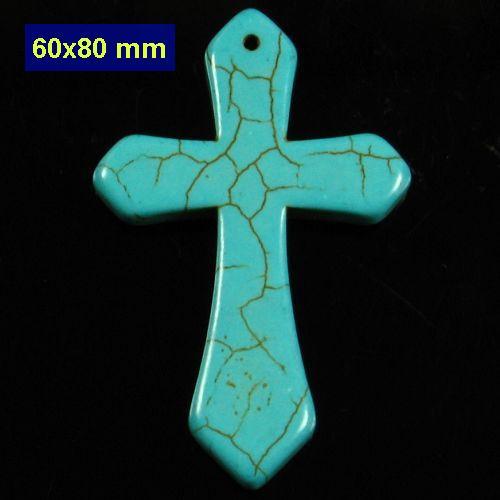 Cx 3232b croix chretienne crucifix 60x80mm blue turquoise pendant achat vente