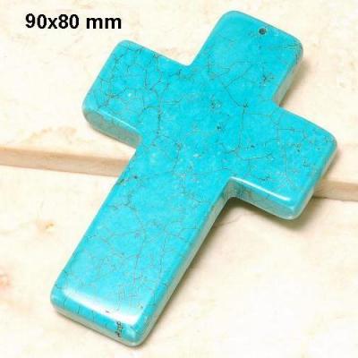 Cx 3233b croix chretienne crucifix 60x80mm blue turquoise pendant achat vente