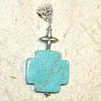 Cx 3234a croix chretienne crucifix 25x25mm blue turquoise pendant achat vente