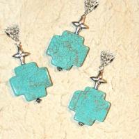 Cx 3234b croix chretienne crucifix 25x25mm blue turquoise pendant achat vente