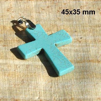 Cx 3238b croix chretienne crucifix 45x35mm blue turquoise pendant achat vente