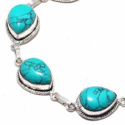 TQA-379 - Joli BRACELET Ethnique 5 Cabochons TURQUOISE 12 x 16 mm monture Argent 925- 20 gr 100 carats