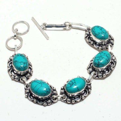 Tqa 381d bracelet 24gr 10x15mm turquoise achat vente bijou pierre naturelle argent 925 1