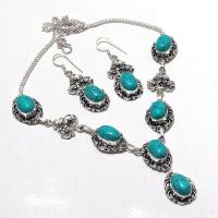 Tqa 382a collier boucles oreilles 41gr 10x15mm turquoise achat vente bijou argent 925 1