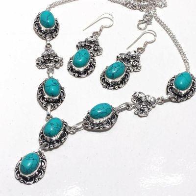 Tqa 382b collier boucles oreilles 41gr 10x15mm turquoise achat vente bijou argent 925 1