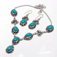 Tqa 382d collier boucles oreilles 41gr 10x15mm turquoise achat vente bijou argent 925 1