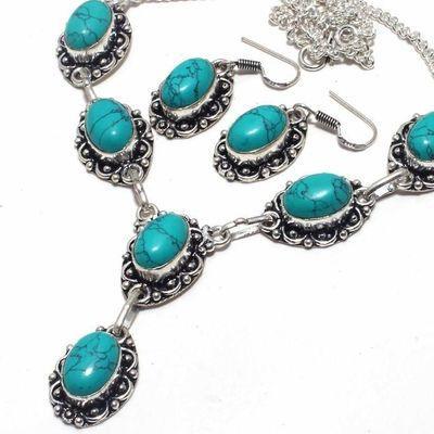 Tqa 384b collier boucles oreilles 39gr 10x15mm turquoise achat vente bijou argent 925 1