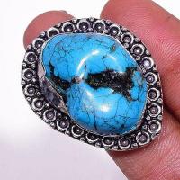 Tqa 395b bague chevaliere t60 12gr 30x20mm turquoise achat vente pierre naturelle argent 925 1