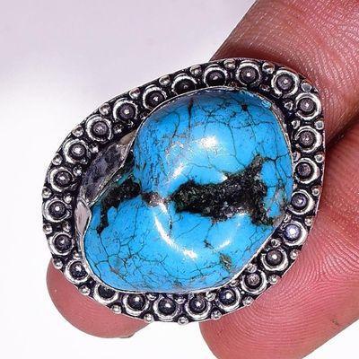 Tqa 395c bague chevaliere t60 12gr 30x20mm turquoise achat vente pierre naturelle argent 925 1