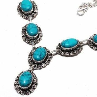 Tqa 411b collier parure sautoir 32gr 10x15mm turquoise achat vente bijou argent 925 1