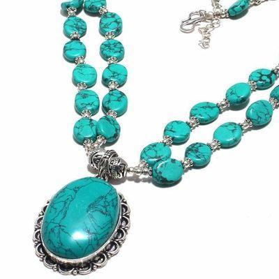 Tqa 420b collier parure sautoir 56gr pendentif 26x38mm turquoise achat vente bijou argent 925 1