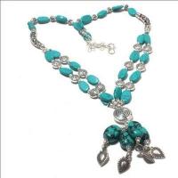 Tqa 425a collier parure sautoir 2rangs 4xpendants 45gr 8x12mm turquoise vente bijou argent 925 1