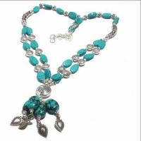 Tqa 425d collier parure sautoir 2rangs 4xpendants 45gr 8x12mm turquoise vente bijou argent 925 1