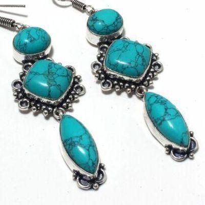 Tqa 430c boucles oreilles 20gr 10 x20mm tibet orientale turquoise achat vente argent 925 1