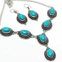 Tqa 431b collier boucles oreilles 45gr 10x15mm turquoise achat vente bijou argent 925 1