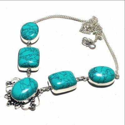 Tqa 471d collier parure sautoir 37gr 20x25mm turquoise achat vente bijou ethnique argent 925