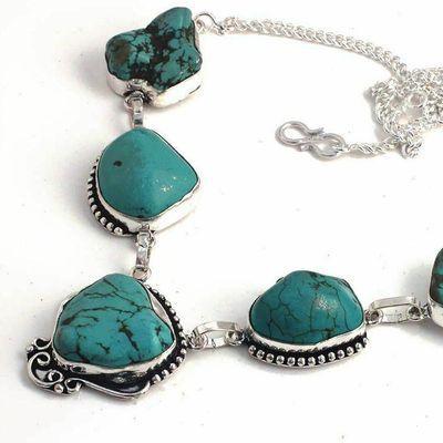 Tqa 476b collier parure sautoir 35gr 20x30mm turquoise achat vente bijou ethnique argent 925