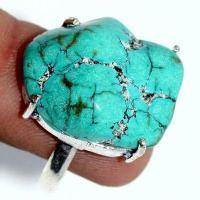 Tqa 485b bague chevaliere t59 8gr 20x25mm turquoise ethnique tibet vente bijou argent 925