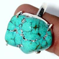 Tqa 485c bague chevaliere t59 8gr 20x25mm turquoise ethnique tibet vente bijou argent 925