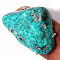 Tqa 487c bague chevaliere t56 8gr 20x25mm turquoise ethnique tibetaine vente bijou argent 925