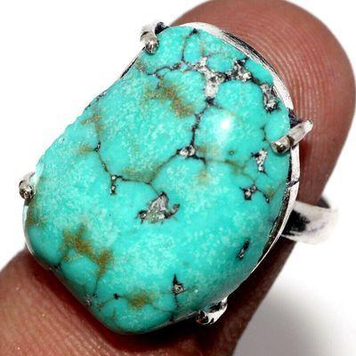 Tqa 488a bague chevaliere t54 5gr 20x15mm turquoise ethnique tibet vente bijou argent 925