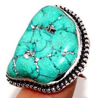 Tqa 491a bague chevaliere t56 15gr 30x25mm turquoise ethnique tibetaine vente bijou argent 925