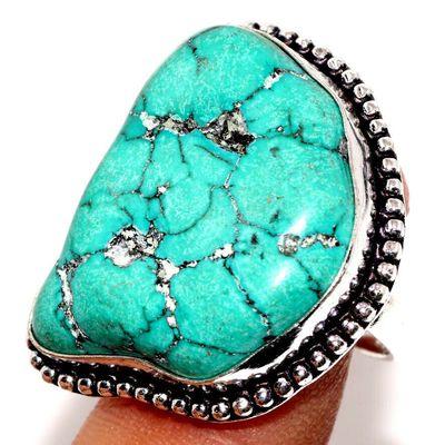 Tqa 491a bague chevaliere t56 15gr 30x25mm turquoise ethnique tibetaine vente bijou argent 925