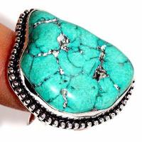 Tqa 491b bague chevaliere t56 15gr 30x25mm turquoise ethnique tibetaine vente bijou argent 925