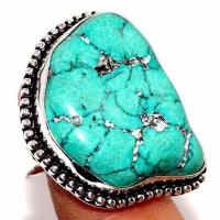 Tqa 491c bague chevaliere t56 15gr 30x25mm turquoise ethnique tibetaine vente bijou argent 925