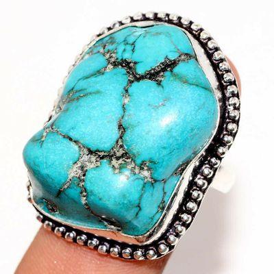 Tqa 492a bague chevaliere t60 16gr 30x20mm turquoise ethnique tibetaine vente bijou argent 925