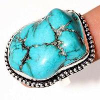 Tqa 492c bague chevaliere t60 16gr 30x20mm turquoise ethnique tibetaine vente bijou argent 925