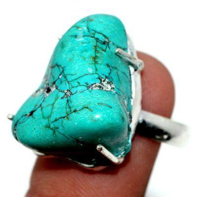 Tqa 493a bague chevaliere t60 10gr 22x20mm turquoise ethnique tibetaine vente bijou argent 925