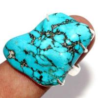 Tqa 494a bague chevaliere t60 10gr 25x35mm turquoise ethnique tibetaine vente bijou argent 925