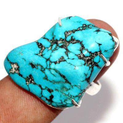 Tqa 494a bague chevaliere t60 10gr 25x35mm turquoise ethnique tibetaine vente bijou argent 925