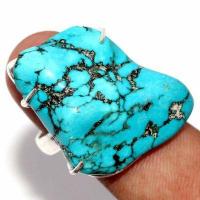Tqa 494b bague chevaliere t60 10gr 25x35mm turquoise ethnique tibetaine vente bijou argent 925