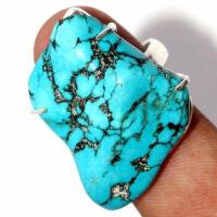 Tqa 494c bague chevaliere t60 10gr 25x35mm turquoise ethnique tibetaine vente bijou argent 925