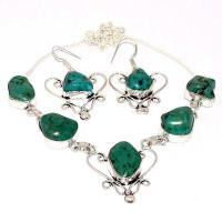 Tqa 495a collier boucles oreilles 36gr 20x15mm turquoise achat vente bijou tibet argent 925