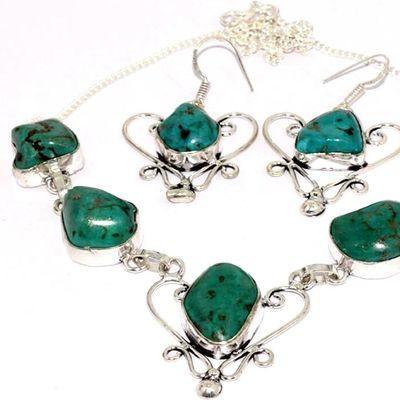 Tqa 495b collier boucles oreilles 36gr 20x15mm turquoise achat vente bijou tibet argent 925