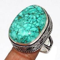 Tqa 496a bague chevaliere t59 15gr 20x26mm turquoise ethnique tibet vente bijou argent 925