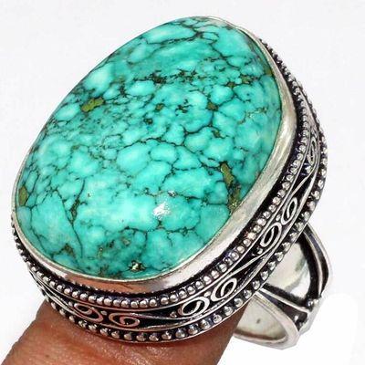 Tqa 496c bague chevaliere t59 15gr 20x26mm turquoise ethnique tibet vente bijou argent 925