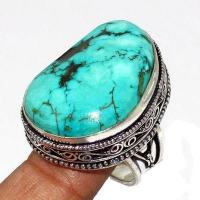 Tqa 497a bague chevaliere t56 16gr 22x30mm turquoise ethnique tibet vente bijou argent 925