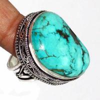 Tqa 497b bague chevaliere t56 16gr 22x30mm turquoise ethnique tibet vente bijou argent 925