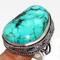 Tqa 497c bague chevaliere t56 16gr 22x30mm turquoise ethnique tibet vente bijou argent 925