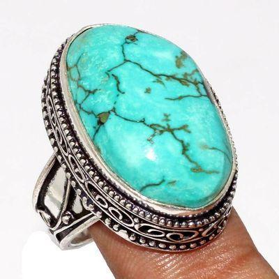 Tqa 498a bague chevaliere t57 11gr 15x25mm turquoise ethnique tibet vente bijou argent 925