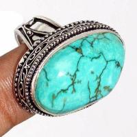 Tqa 498b bague chevaliere t57 11gr 15x25mm turquoise ethnique tibet vente bijou argent 925