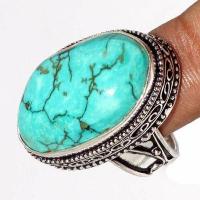 Tqa 498c bague chevaliere t57 11gr 15x25mm turquoise ethnique tibet vente bijou argent 925