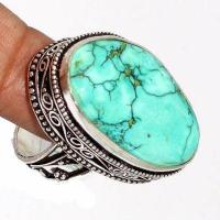 Tqa 499b bague chevaliere t57 13gr 30x20mm turquoise ethnique tibetaine vente bijou argent 925