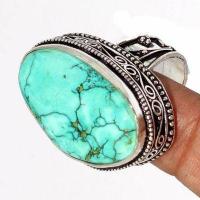 Tqa 499c bague chevaliere t57 13gr 30x20mm turquoise ethnique tibetaine vente bijou argent 925