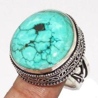 Tqa 500a bague chevaliere t58 14gr 22x25mm turquoise ethnique tibetaine vente bijou argent 925